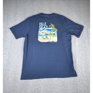 Tommy Bahama Shirt Graphic T Shirt Mens L Blue Short Sleeve Beach Isle Seats